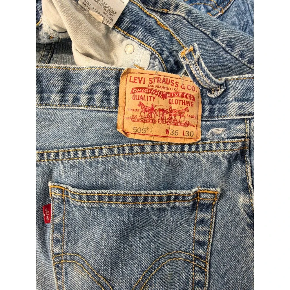 Western Distressed Levis 505 Regular Fit Jeans 36x30 Medium Wash Straight Leg D